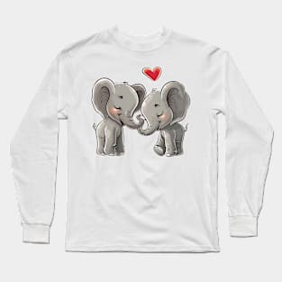 Valentine Cartoon Elephant Couple Long Sleeve T-Shirt